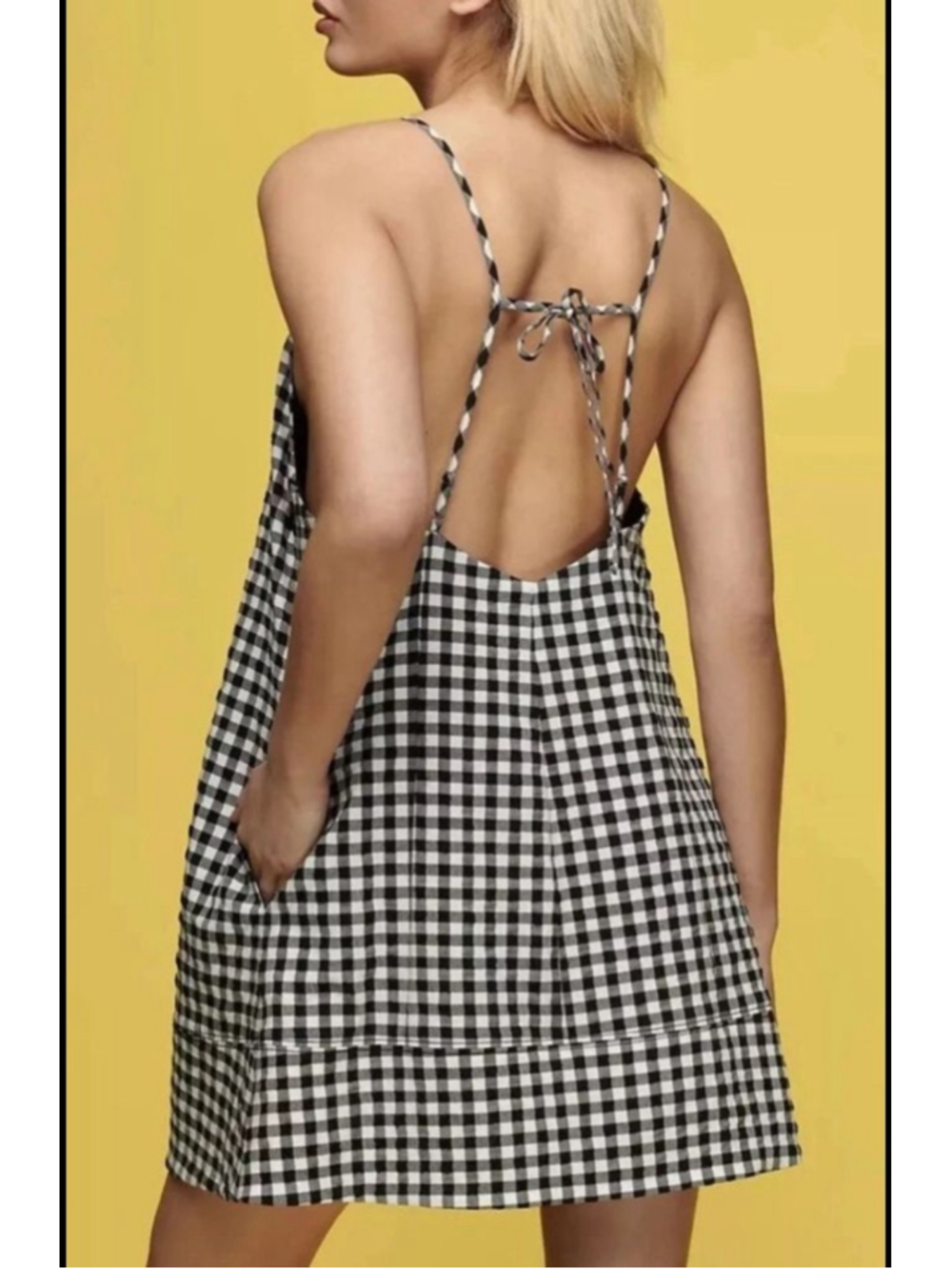 Anthropologie Gingham Mini Dress XL Open Back Tie Back Boho Summer Dress - Picture 2 of 8